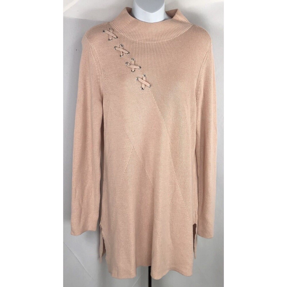 Zenergy Chicos Tunic Long sweater 2 m/L pnk accent laces mockneck cashmere blend